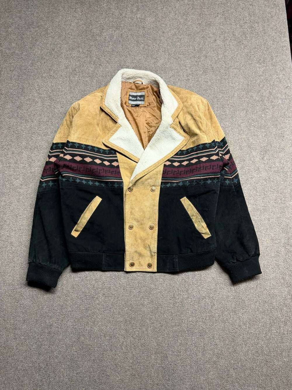 Marco Bassi Suede Leather Jacket Size MD Brown Sherpa Lined Bomber